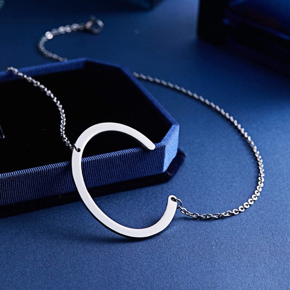 Silver Initial Pendant Necklace Letters A-Z - Picture 4 of 5